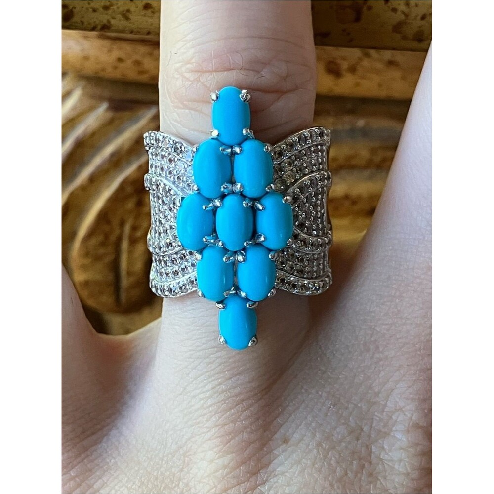 Sleeping Beauty Turquoise Sterling Silver Cocktail Ring Size 7
